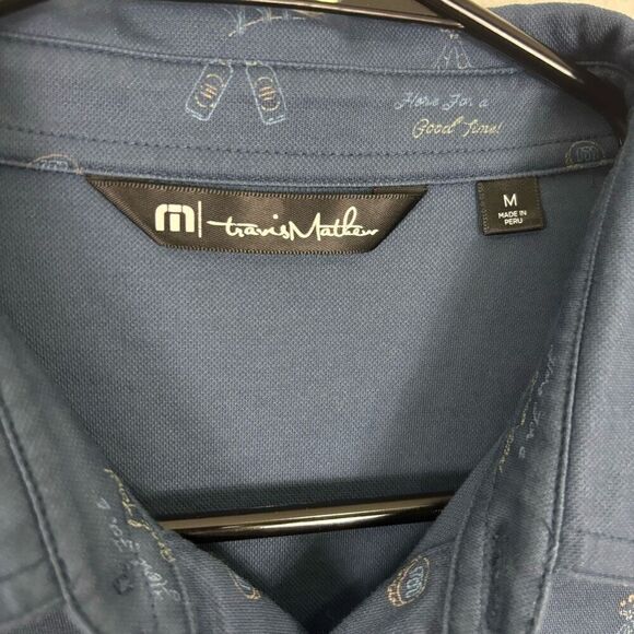 Travis Mathew Blue Here For A Good Time Drinks Collared Golf Polo Top - Picture 5 of 7
